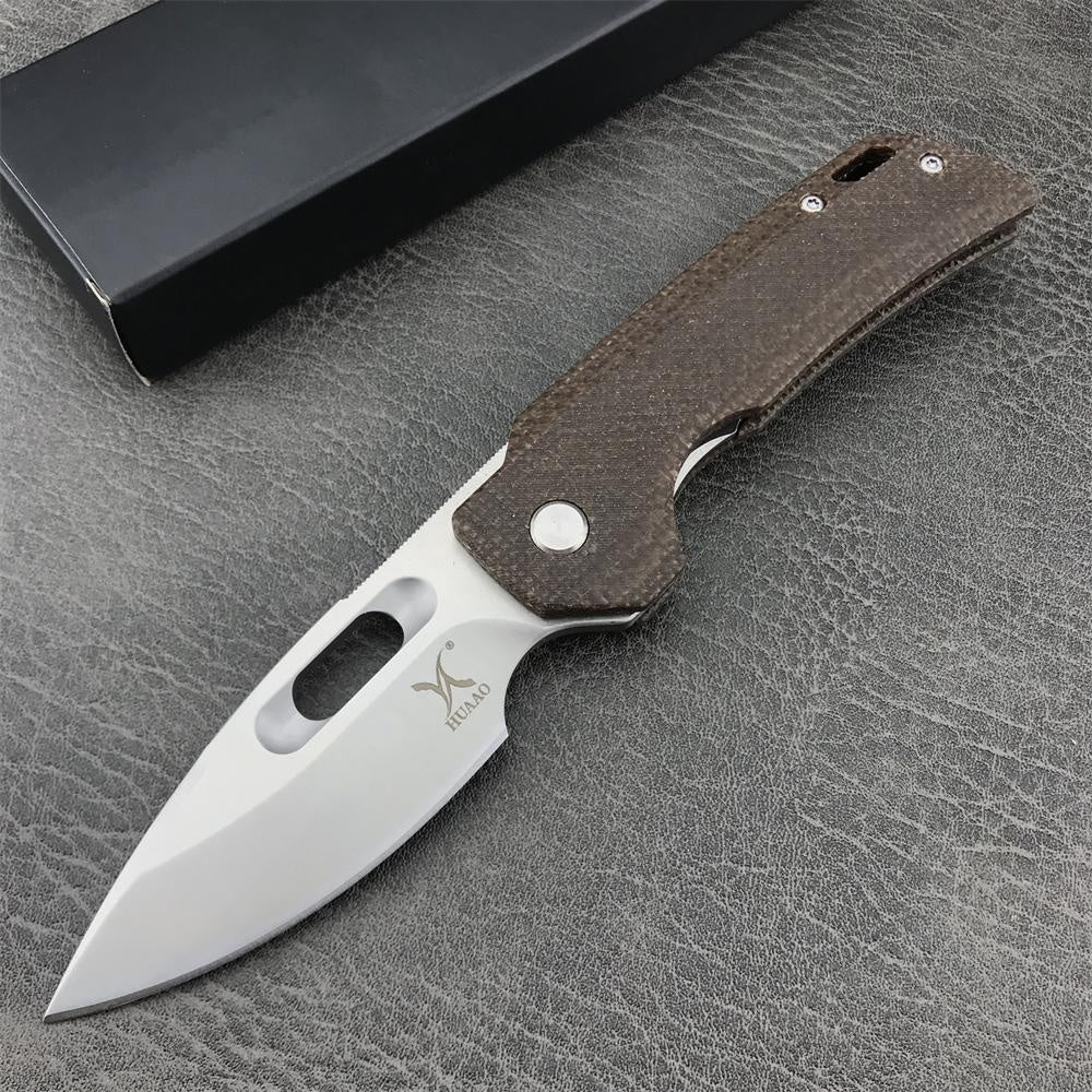 High Quality Bearing HUAAO GC002 Tactical Folding Pocket Knife 8Cr13Mov Blade Micarta Handle Outdoor Hunting Knives Camping EDC Tool Christmas Gift