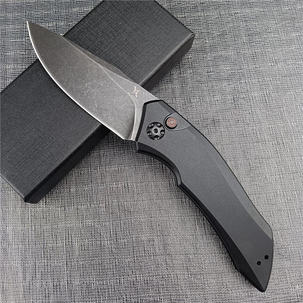 HUAAO 7100 BW Launch 1 AUTO Folding Knife 3.4" CPM-154 Blackwash Plain Blade, T6 Aviation Aluminum Handles Spring Assisted Knife Automatic Knives Tactical Self defense Knives Hunting Tools