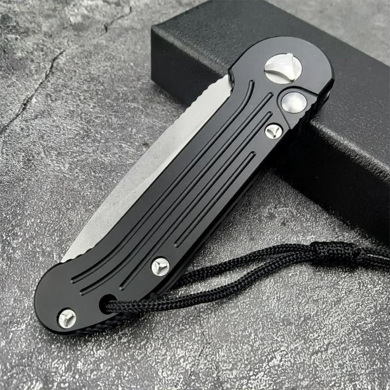 HUAAO 135-10OD LUDT AUTO Folding Knife 3.375" Stonewashed D2 Plain Blade, OD Black Aviation Aluminum Handles Automatic Knife Tactical Survival Knife Outdoor Camping Tactical Edc Tool Hunting Knives Self defense Knives