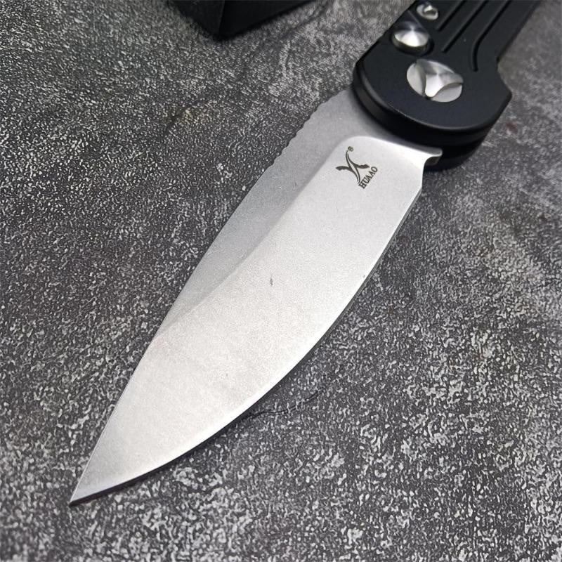 HUAAO 135-10OD LUDT AUTO Folding Knife 3.375" Stonewashed D2 Plain Blade, OD Black Aviation Aluminum Handles Automatic Knife Tactical Survival Knife Outdoor Camping Tactical Edc Tool Hunting Knives Self defense Knives