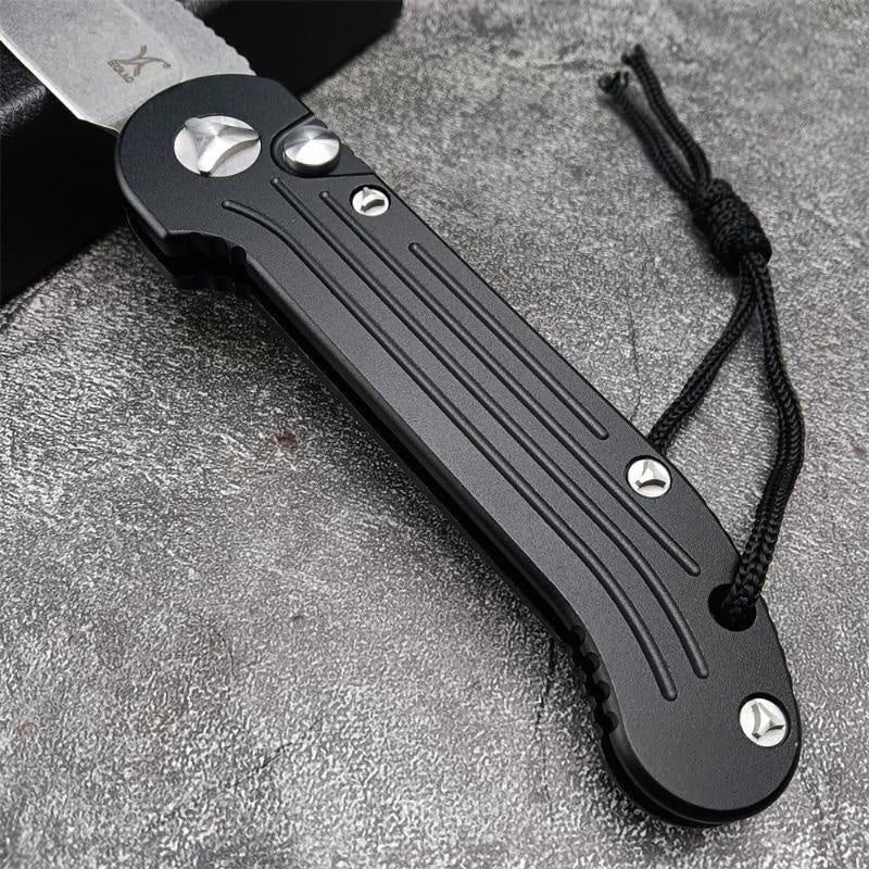 HUAAO 135-10OD LUDT AUTO Folding Knife 3.375" Stonewashed D2 Plain Blade, OD Black Aviation Aluminum Handles Automatic Knife Tactical Survival Knife Outdoor Camping Tactical Edc Tool Hunting Knives Self defense Knives