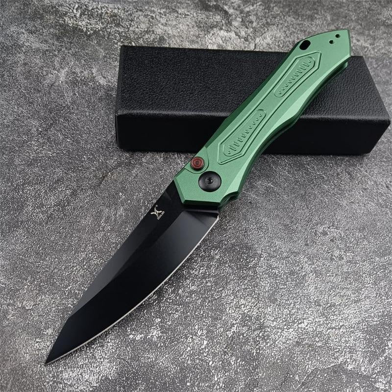 HUAAO AUTO Folding Knife 3.75" CPM-154 Black DLC Blade, Aluminum Handle Automatic Tactical Spring Assisted Auxiliary Knife Outdoor Hunting Camping EDC Survival Knife Folding Pocket Knife Self Defense Tool