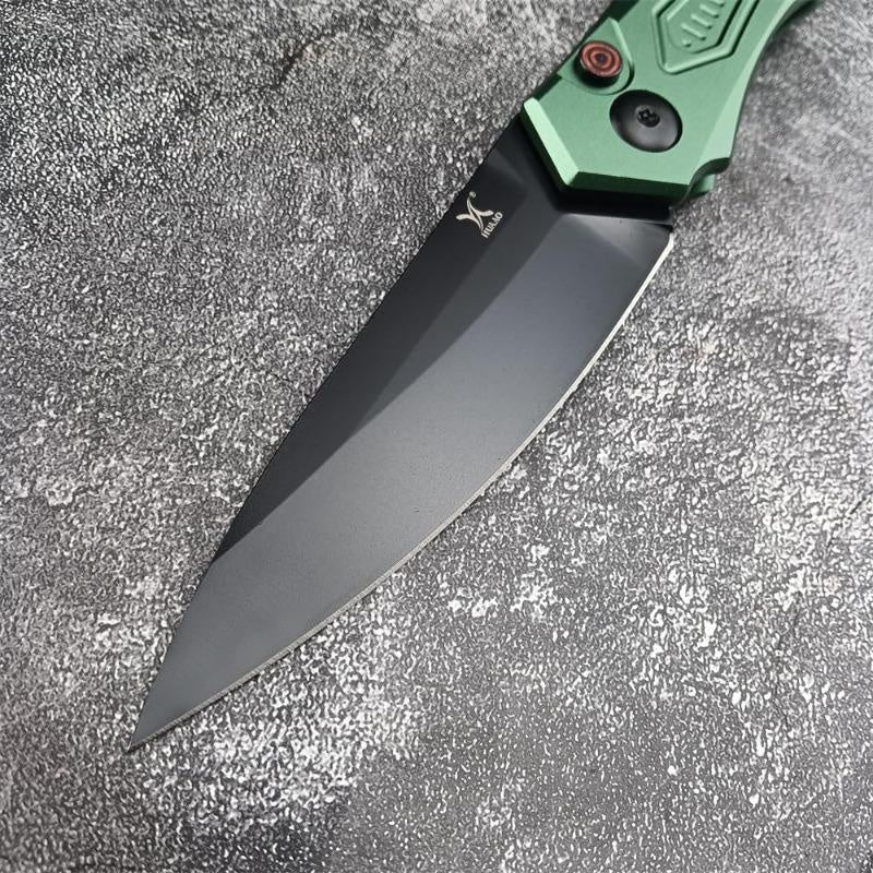 HUAAO AUTO Folding Knife 3.75" CPM-154 Black DLC Blade, Aluminum Handle Automatic Tactical Spring Assisted Auxiliary Knife Outdoor Hunting Camping EDC Survival Knife Folding Pocket Knife Self Defense Tool