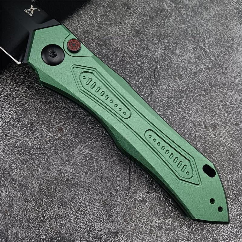 HUAAO AUTO Folding Knife 3.75" CPM-154 Black DLC Blade, Aluminum Handle Automatic Tactical Spring Assisted Auxiliary Knife Outdoor Hunting Camping EDC Survival Knife Folding Pocket Knife Self Defense Tool