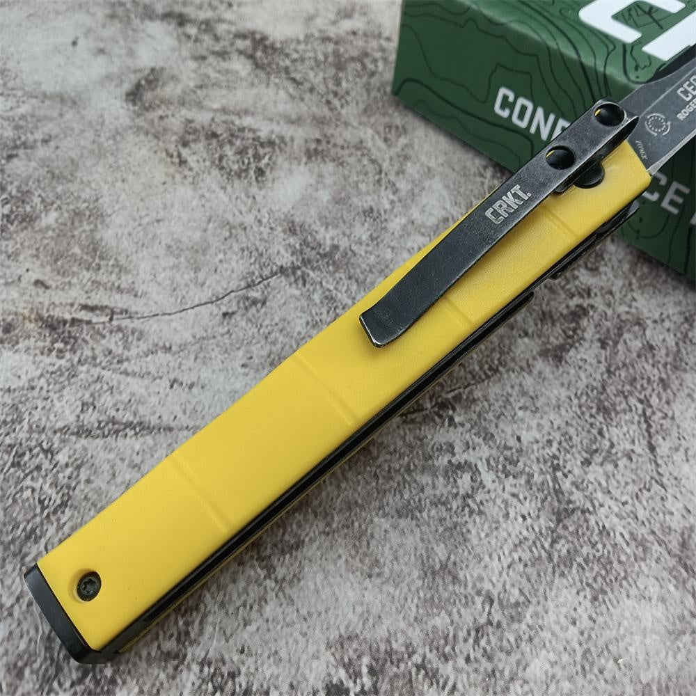 CRKT 7096YGK CEO Bamboo Gentleman's Folding Knife 3.11" 8Cr13Mov Plain Blade Nylon Glass Fibre Handle Liner Lock Camping Survival Pocket Knives