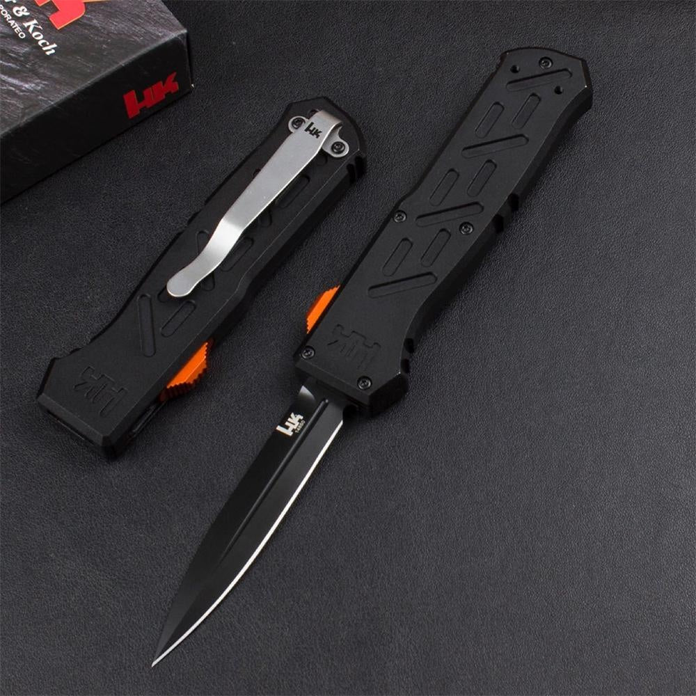 Benchmade Heckler & Koch 14850BK Epidemic OTF Auto Spring Assisted Open Knife D2 Steel Blade 6061 T6 Aluminum Alloy + Anodized Handle Camping Tactical Hunting Knives Self-defense EDC Tool