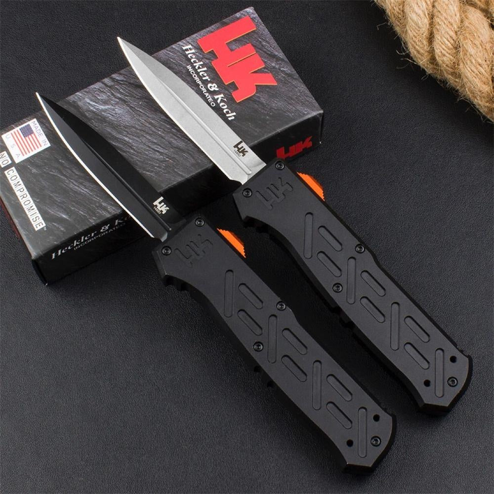 Benchmade Heckler & Koch 14850BK Epidemic OTF Auto Spring Assisted Open Knife D2 Steel Blade 6061 T6 Aluminum Alloy + Anodized Handle Camping Tactical Hunting Knives Self-defense EDC Tool