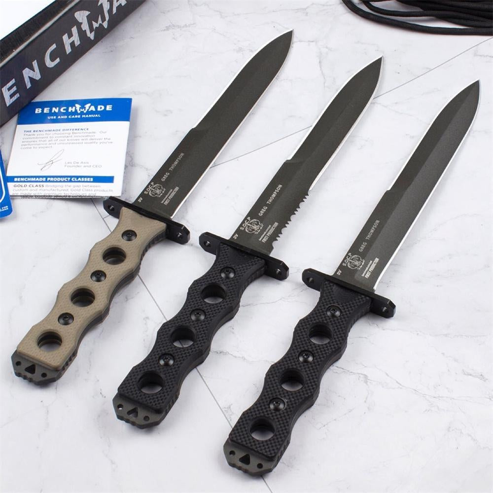 Benchmade 185BK SOCP Special Tactics Bushcraft Fixed Blade Knife 7.11" CPM-3V Black Double Edge Plain Dagger Blade G10 Handles Outdoor Hunting Camping Self Defense Combat Military Knife
