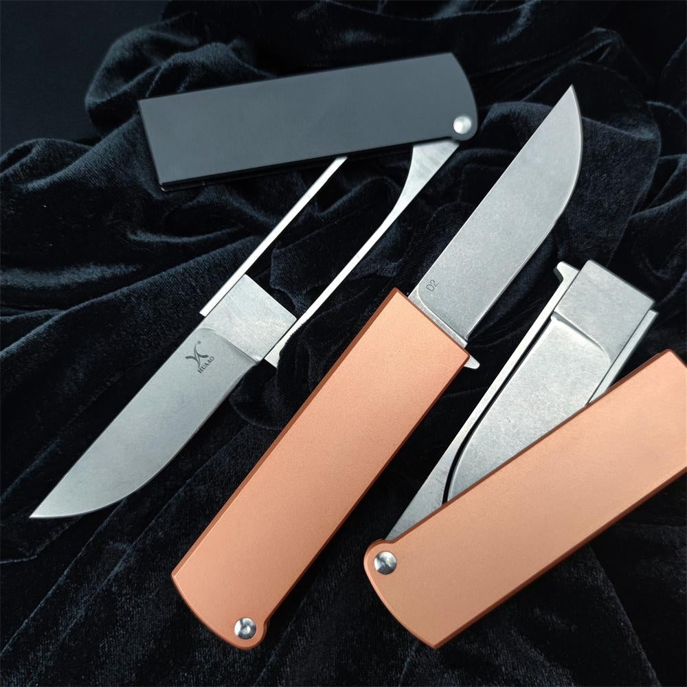 HUAAO Manual Folding Knife D2 Blade T6 Aluminum Handle Edc Self Defense Hunting Knives Camping Survival Multifunction Knife Portable Folding Flipper Knife