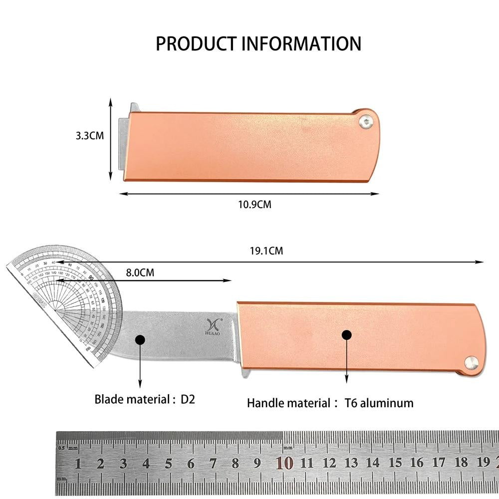 HUAAO Manual Folding Knife D2 Blade T6 Aluminum Handle Edc Self Defense Hunting Knives Camping Survival Multifunction Knife Portable Folding Flipper Knife