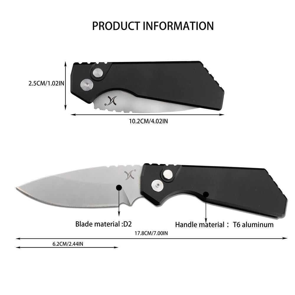 Huaao AUTO Knife D2 Blade T6 Aluminum Handle Camping Survival Hunting Knives Hiking Edc Tactical Knife Fast Opening Spring Assisted Folding Pocket Mini Knife Box Opener