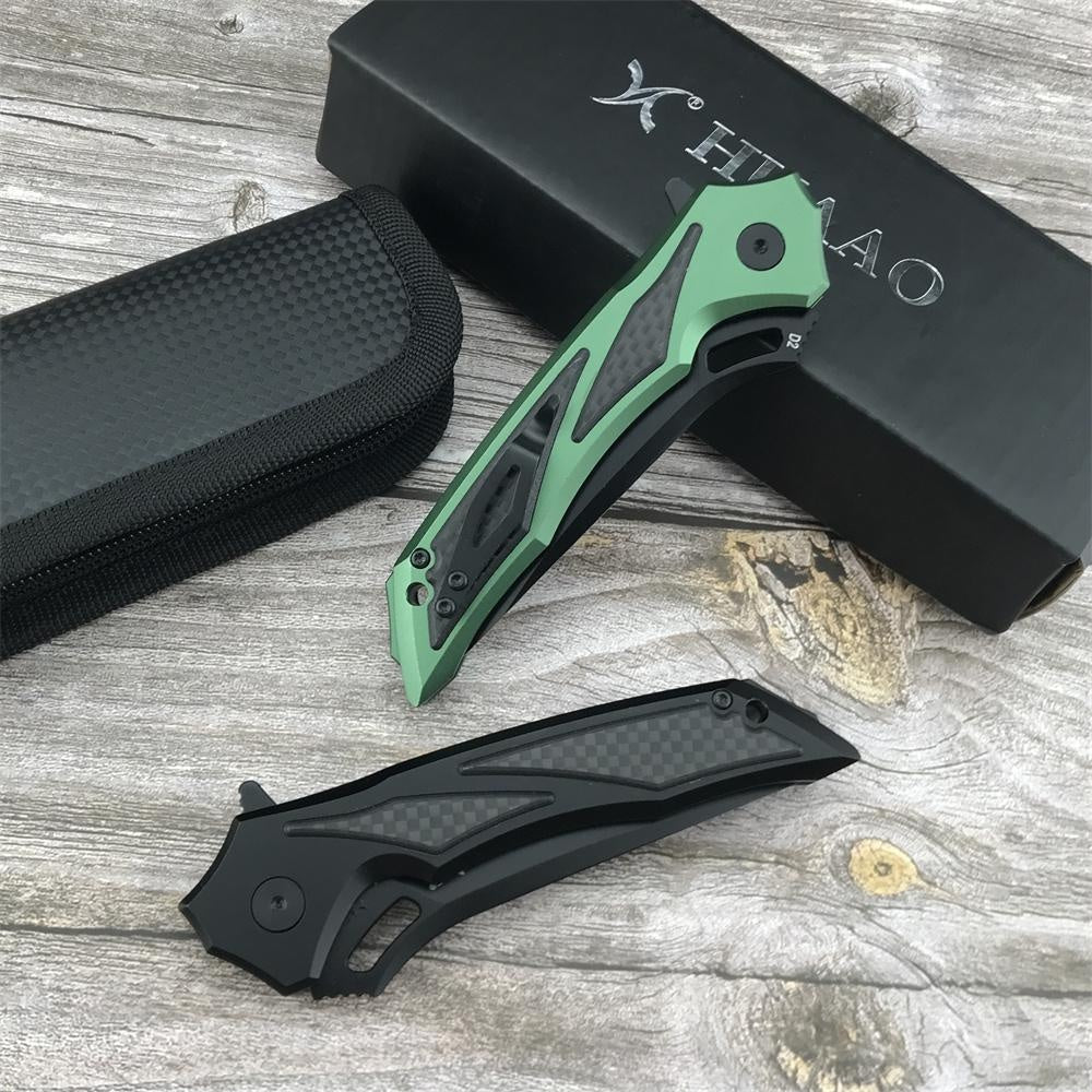 HUA AO GC003 Folding Pocket Knife D2 Blade T6 Aluminum with Carbon Brazing Handle EDC Combat Knives Higher Quality Outdoor Camping Surviva Bushcraft Knifel