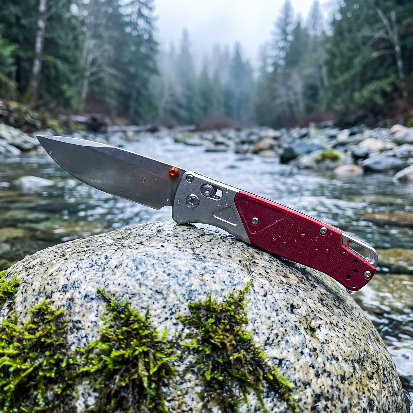 535-9 Folding Pocket Knife with D2 Steel Drop-Point Blade and Red G10 Handle