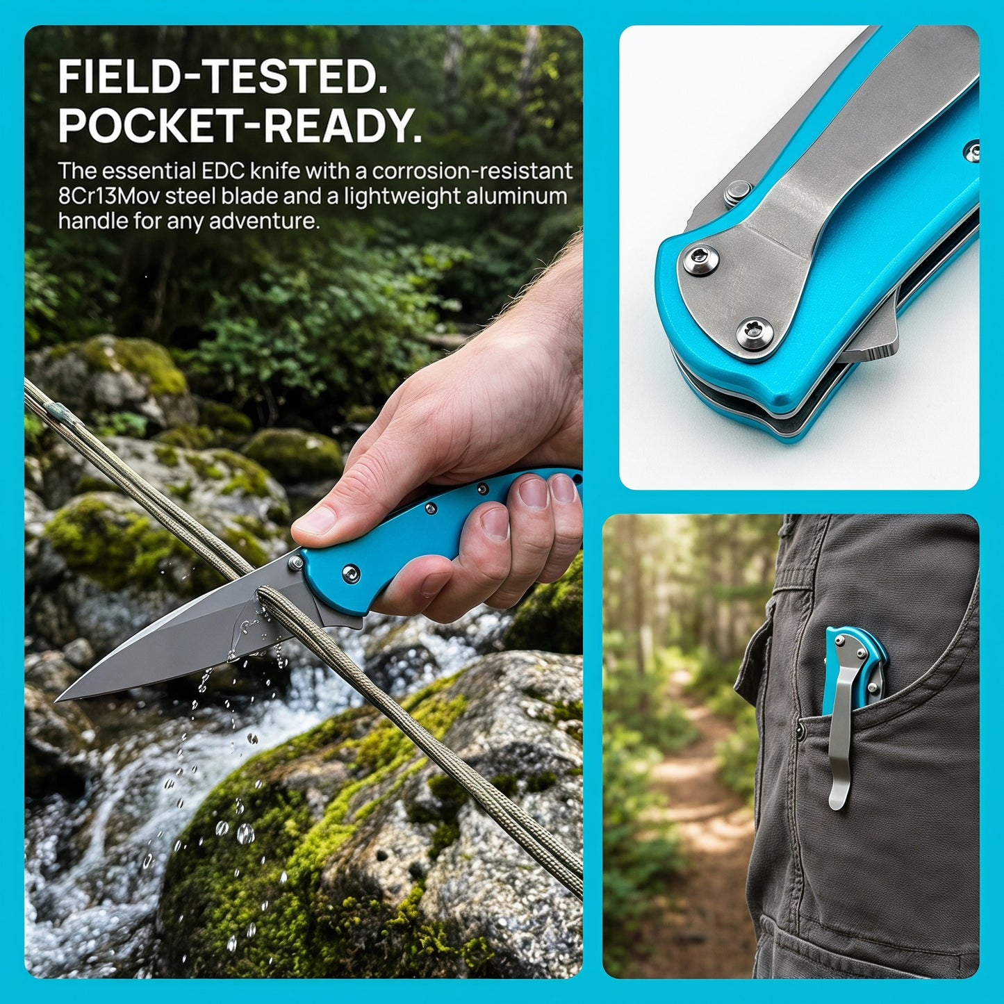 1660 Folding Pocket Knife 2.87" 8Cr13MoV Blade Flipper Opening Liner Lock Everyday Carry Utility Knife
