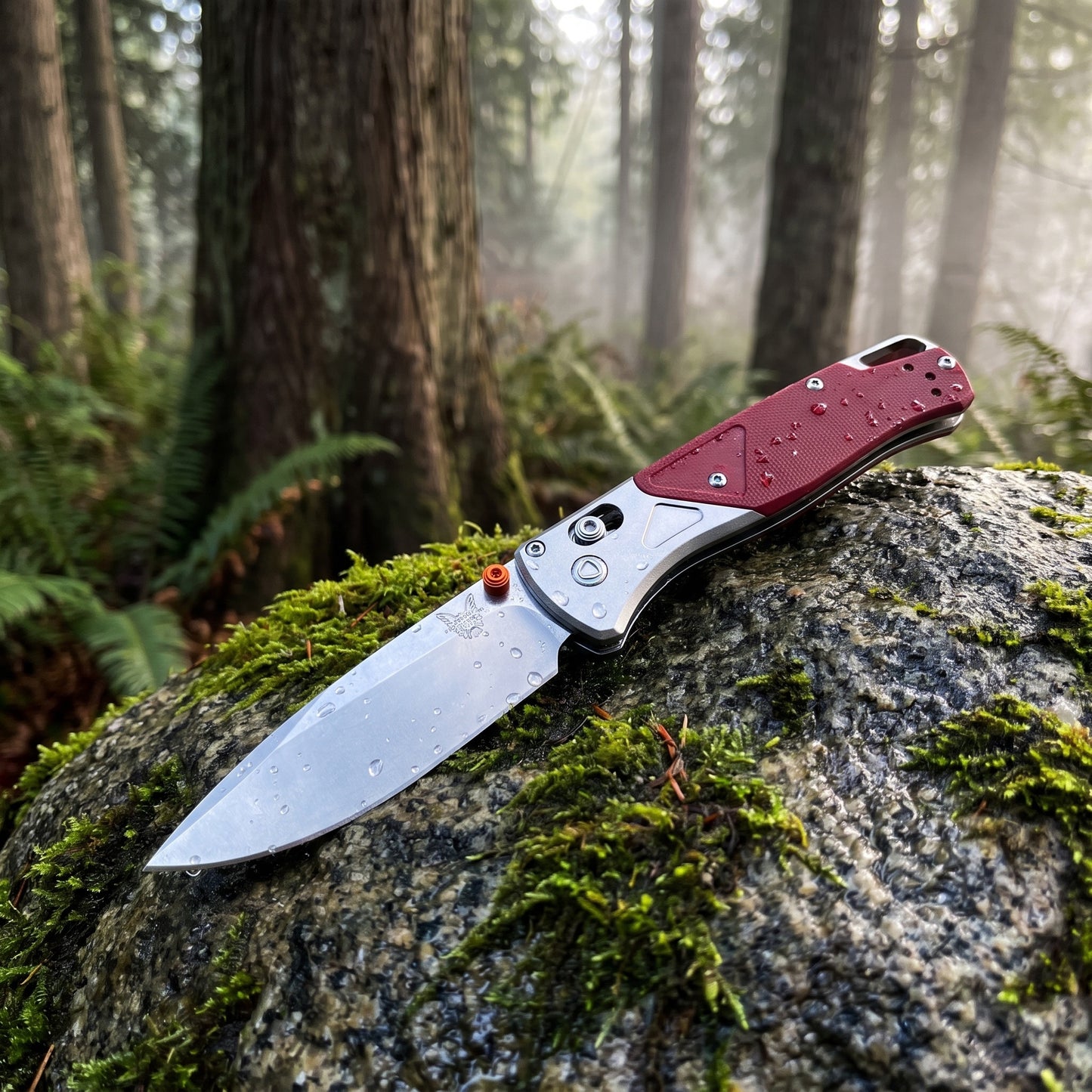 535-9 Folding Pocket Knife with D2 Steel Drop-Point Blade and Red G10 Handle