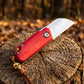 Mini Folding Pocket Knife Red Dyed Bone Handle 7Cr13Mov Steel Wharncliffe Blade