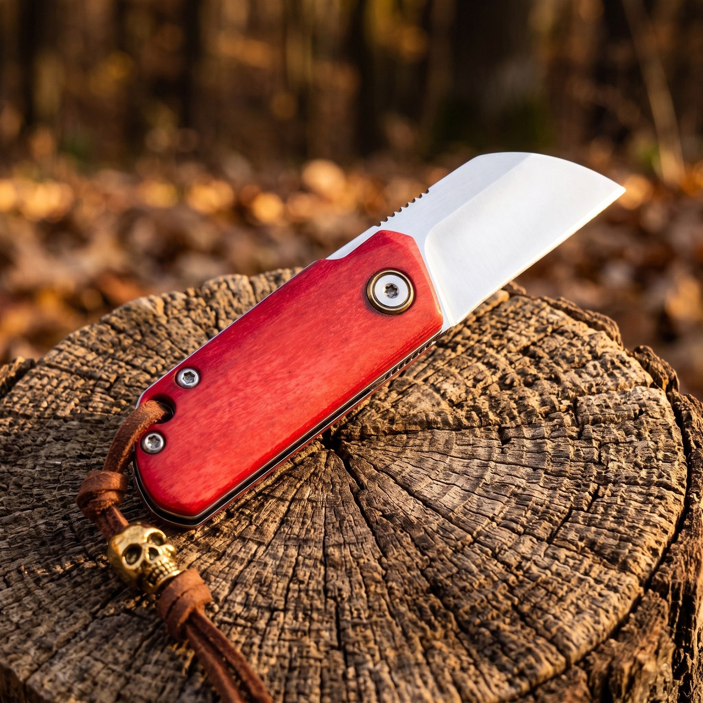 Mini Folding Pocket Knife Red Dyed Bone Handle 7Cr13Mov Steel Wharncliffe Blade