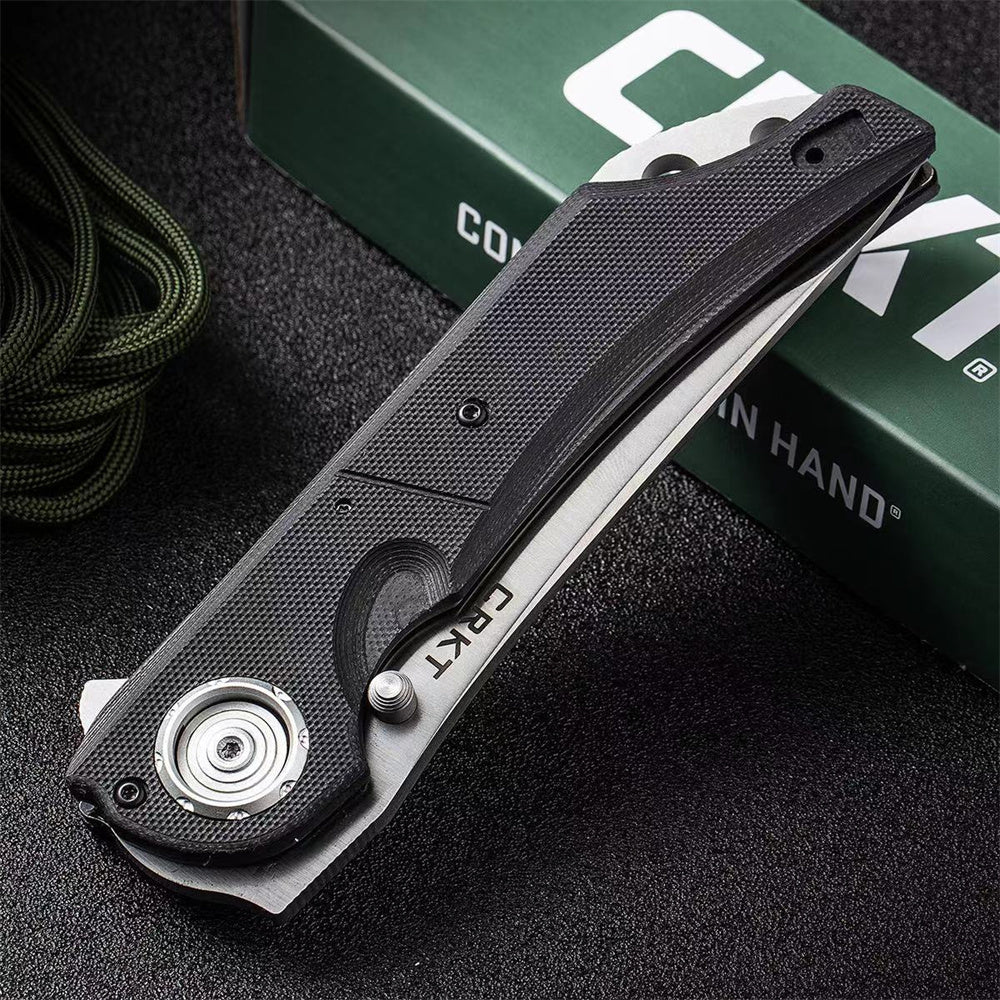 NEW Columbia River CRKT 5401 Flavio Ikoma Seismic Deadbolt Lock Flipper Knife 3.969" D2 Satin Plain Blade, Black G10 Handles, Outdoor Tactical Pocket EDC Folding Knives