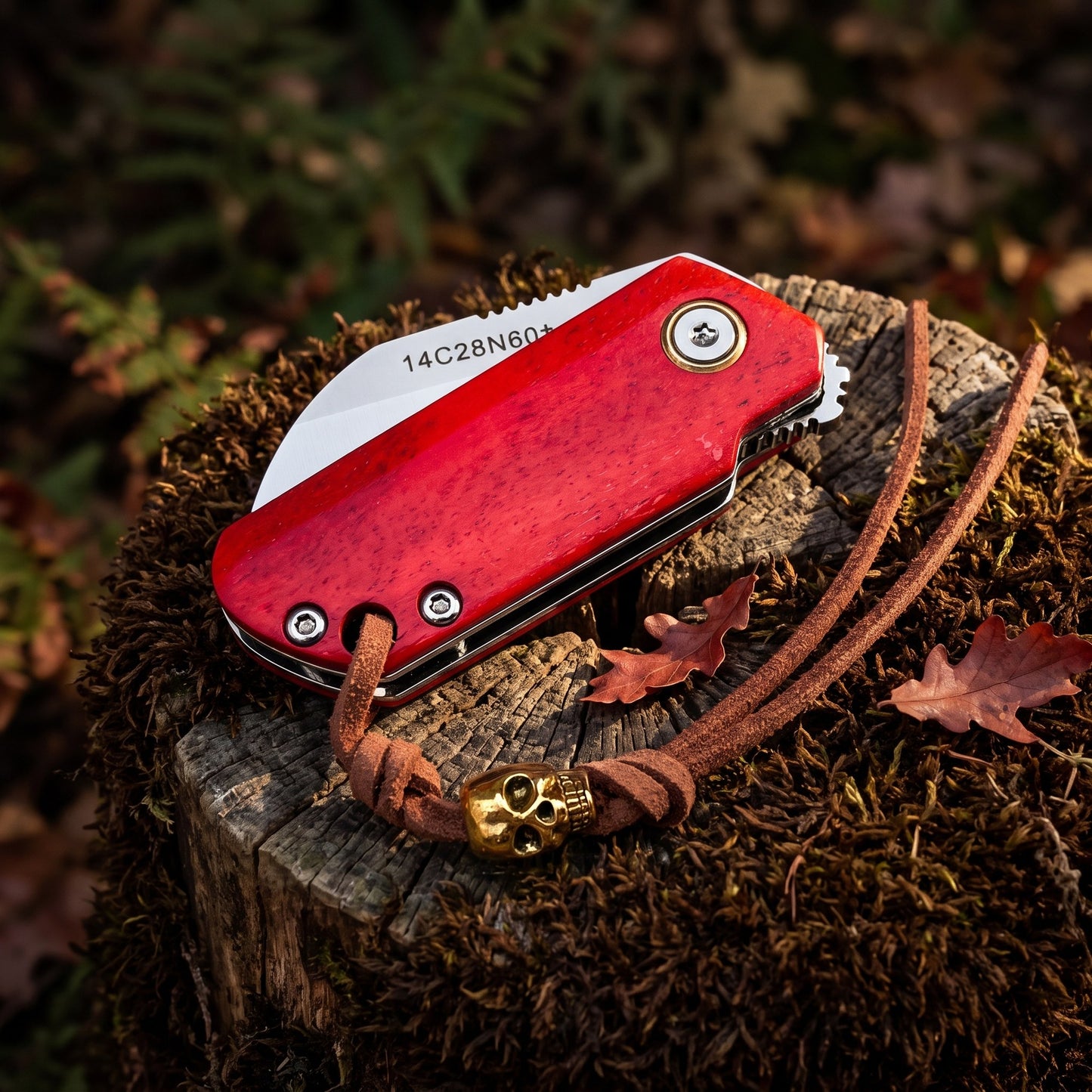 Mini Folding Pocket Knife Red Dyed Bone Handle 7Cr13Mov Steel Wharncliffe Blade