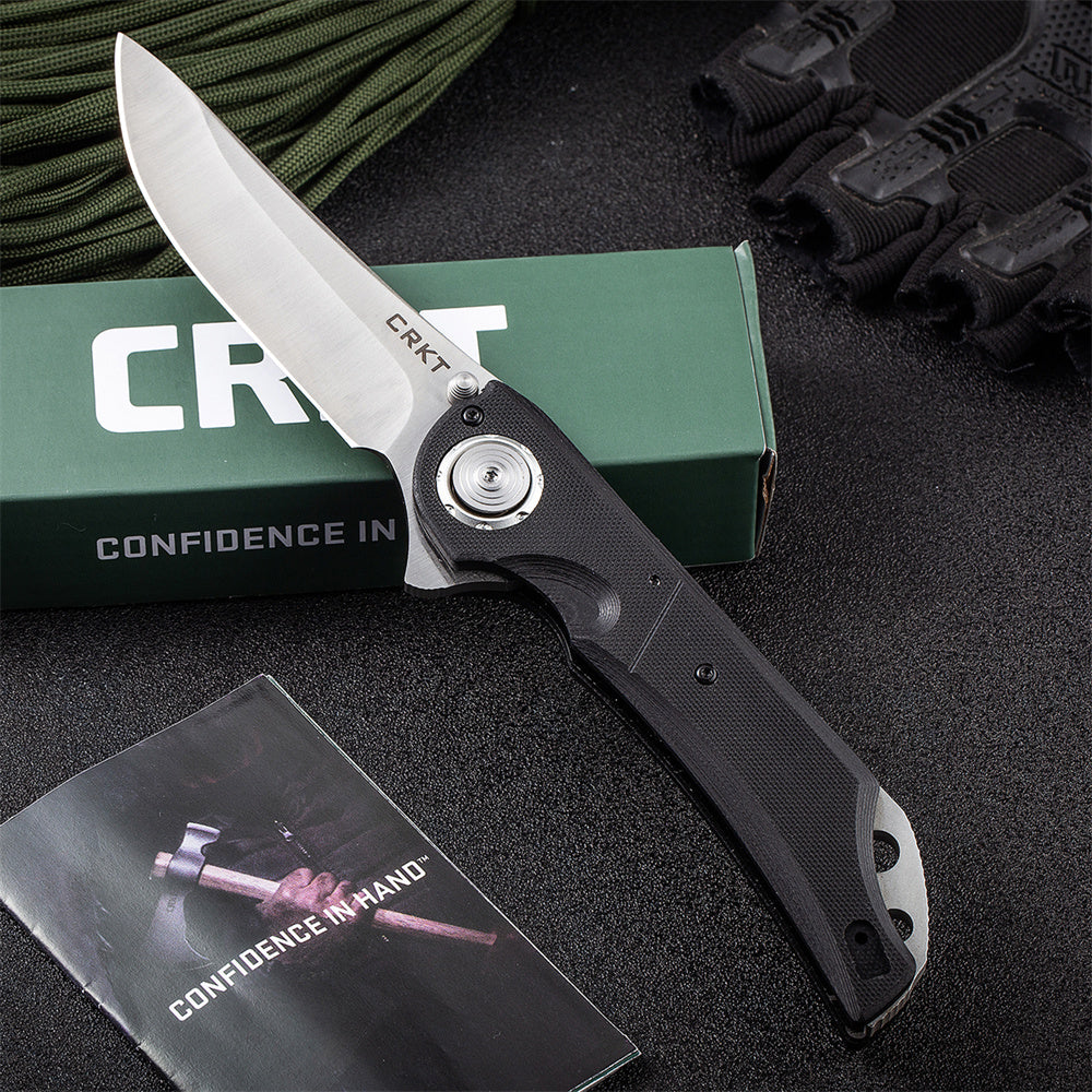 NEW Columbia River CRKT 5401 Flavio Ikoma Seismic Deadbolt Lock Flipper Knife 3.969" D2 Satin Plain Blade, Black G10 Handles, Outdoor Tactical Pocket EDC Folding Knives