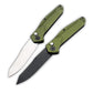 D2 Steel Reverse Tanto Folding Knife - Olive Green Aluminum Handle with Push Button Lock & Reversible Deep Carry Clip