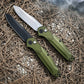 D2 Steel Reverse Tanto Folding Knife - Olive Green Aluminum Handle with Push Button Lock & Reversible Deep Carry Clip