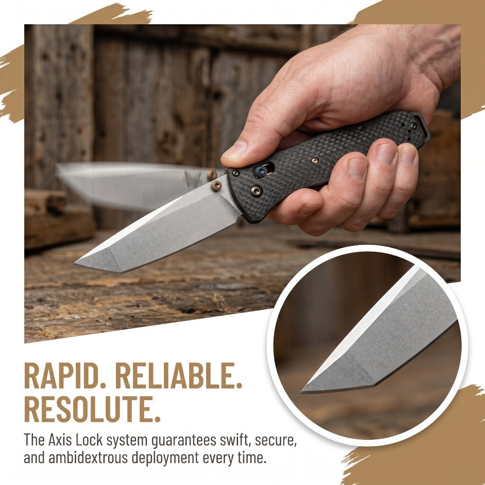 537 Bailout Ultra-Lightweight Carbon Fiber Tactical Folding Knife, D2 Premium Steel Japanese Tanto Pocket Knife with Axis Lock Mechanism, Outdoor EDC Survival Tool