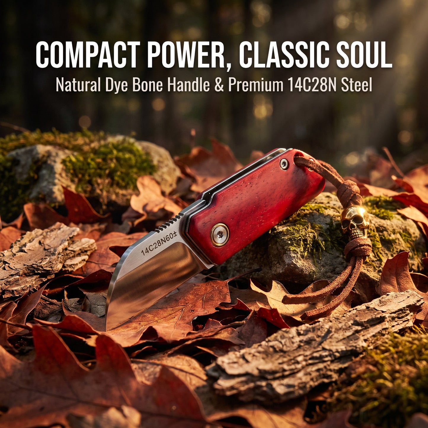 Mini Folding Pocket Knife Red Dyed Bone Handle 7Cr13Mov Steel Wharncliffe Blade