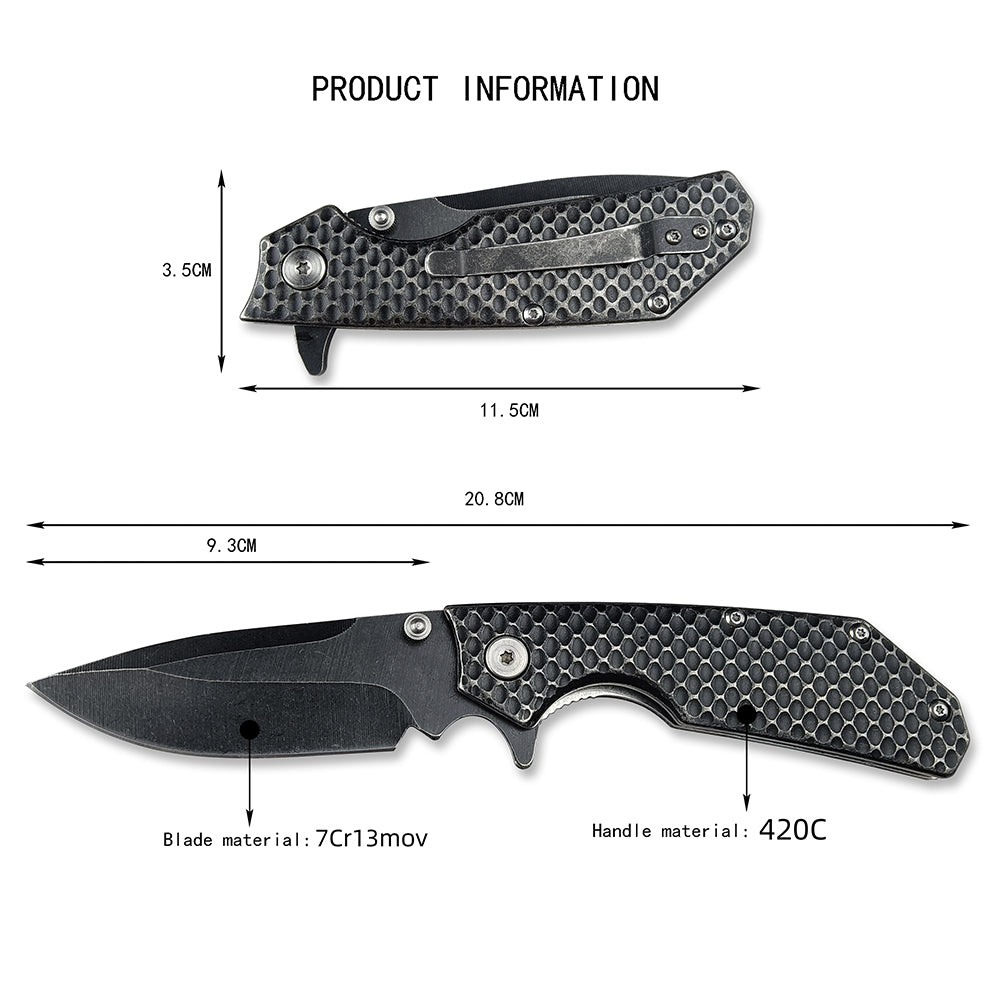 Stainless Steel Black Flipper Blade Outdoor Camping Utility Folding Knife Multitools Hunting Pocket Self Defense Jackknife Portable Tools