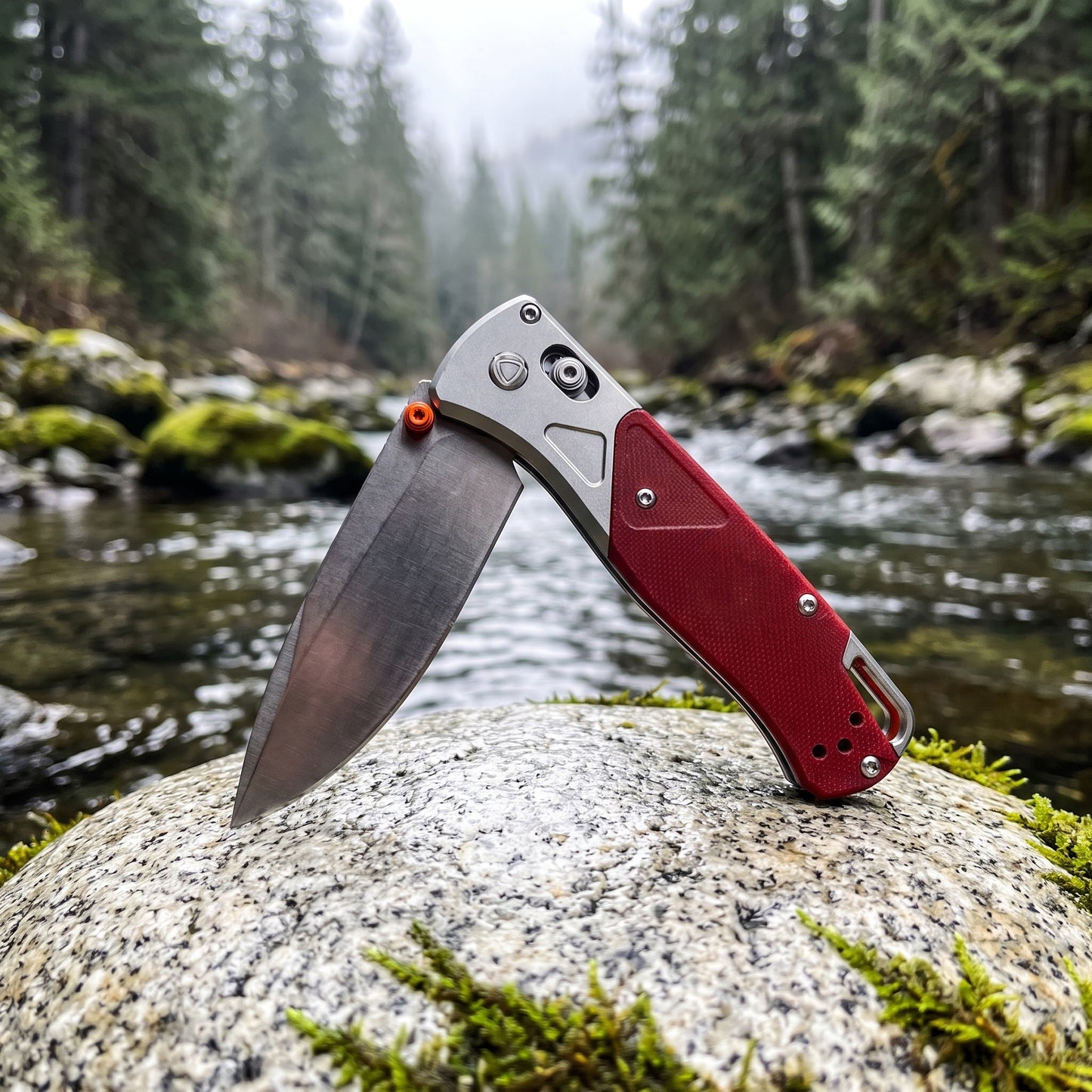 535-9 Folding Pocket Knife with D2 Steel Drop-Point Blade and Red G10 Handle