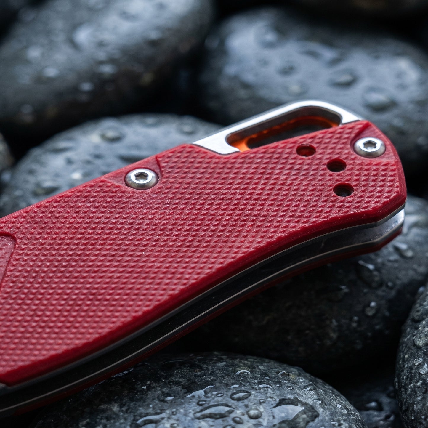 535-9 Folding Pocket Knife with D2 Steel Drop-Point Blade and Red G10 Handle