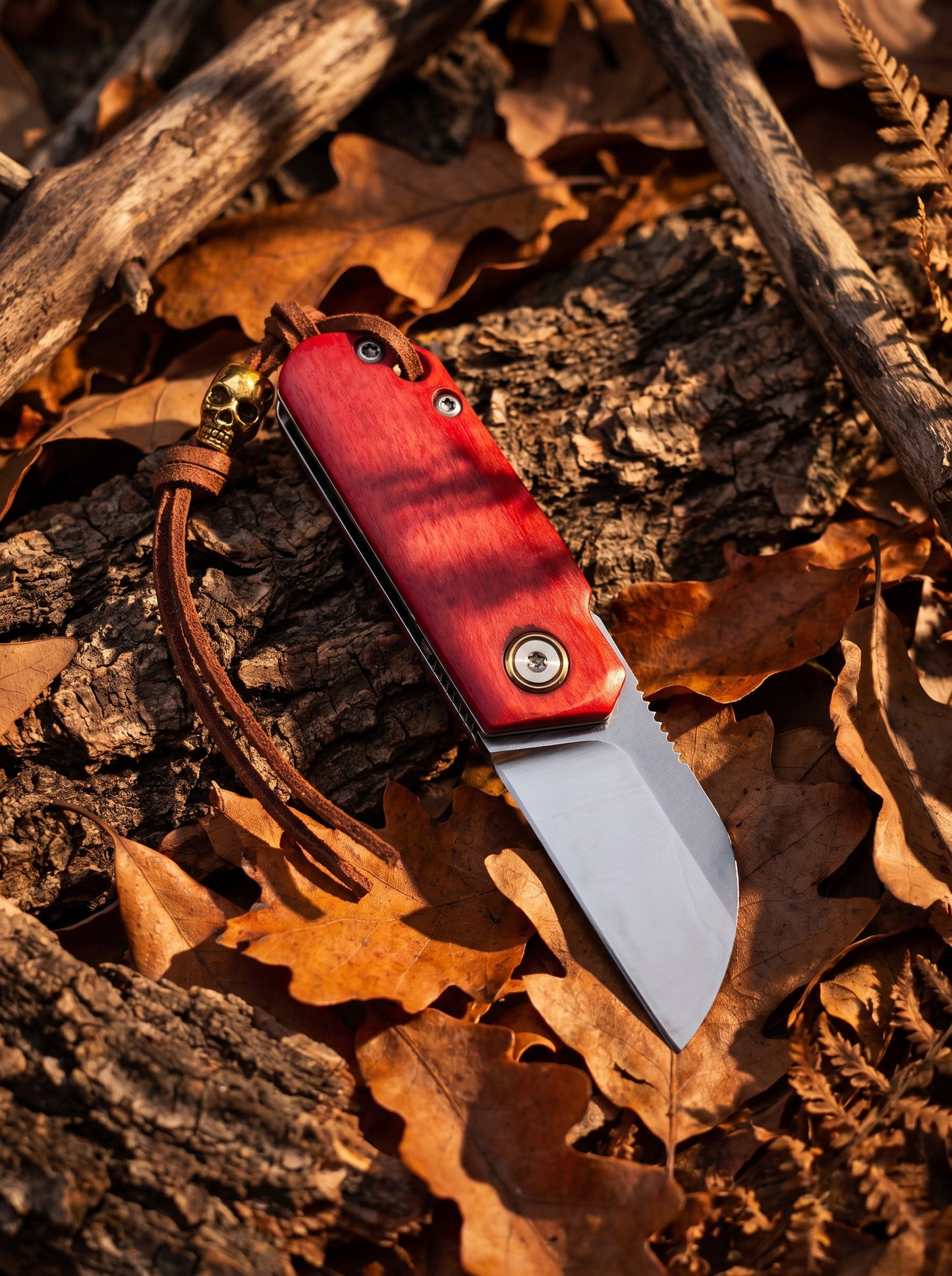 Mini Folding Pocket Knife Red Dyed Bone Handle 7Cr13Mov Steel Wharncliffe Blade