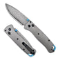 Damascus Folding Pocket Knife - Lightweight TC4 Handle, Drop Point Steel Blade, Dual Thumb Stud, Crossbar Lock, Deep Carry Clip