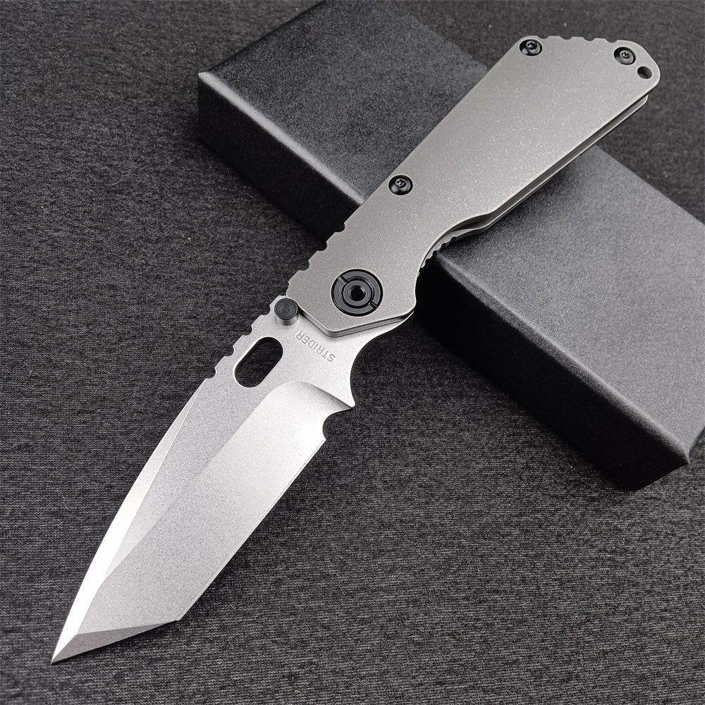 New Arrival Strider EDC Knife Manual Open Outdoor Folding Knives D2 Tanto Blade TC4 Titanium Alloy Handle Frame Lock with Clip Pocket Hunting Knives