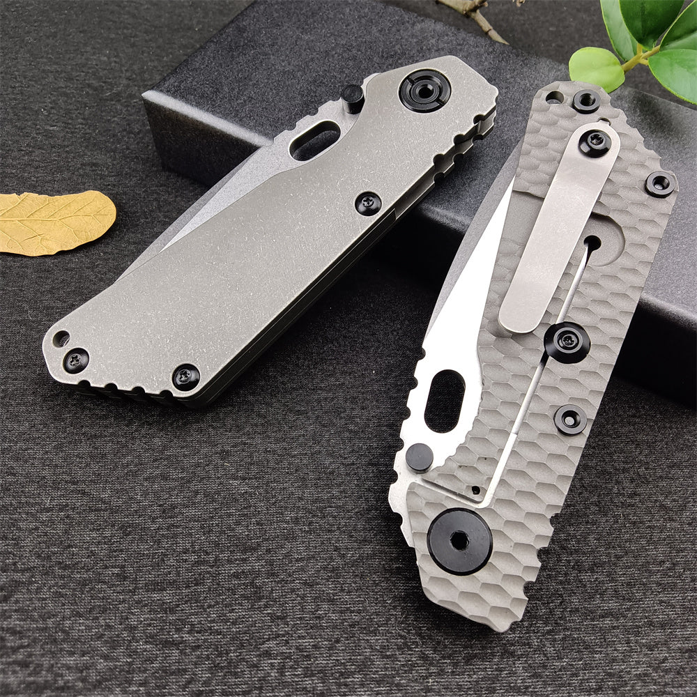 New Arrival Strider EDC Knife Manual Open Outdoor Folding Knives D2 Tanto Blade TC4 Titanium Alloy Handle Frame Lock with Clip Pocket Hunting Knives