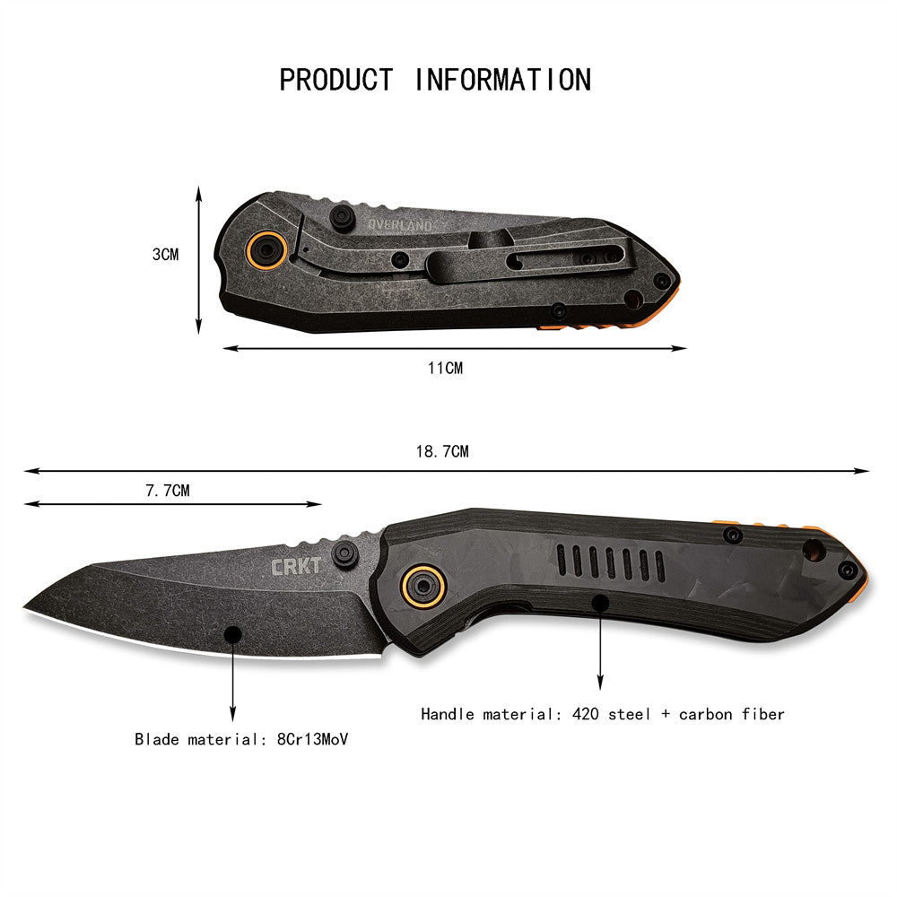 Outdoor Tactical CRKT 6280 Pocket Folding Knife 8Cr13MoV Blade 420 Steel + Carbon Fiber Handle/G10 Green Handle Hunting Defense Rescue Tool EDC