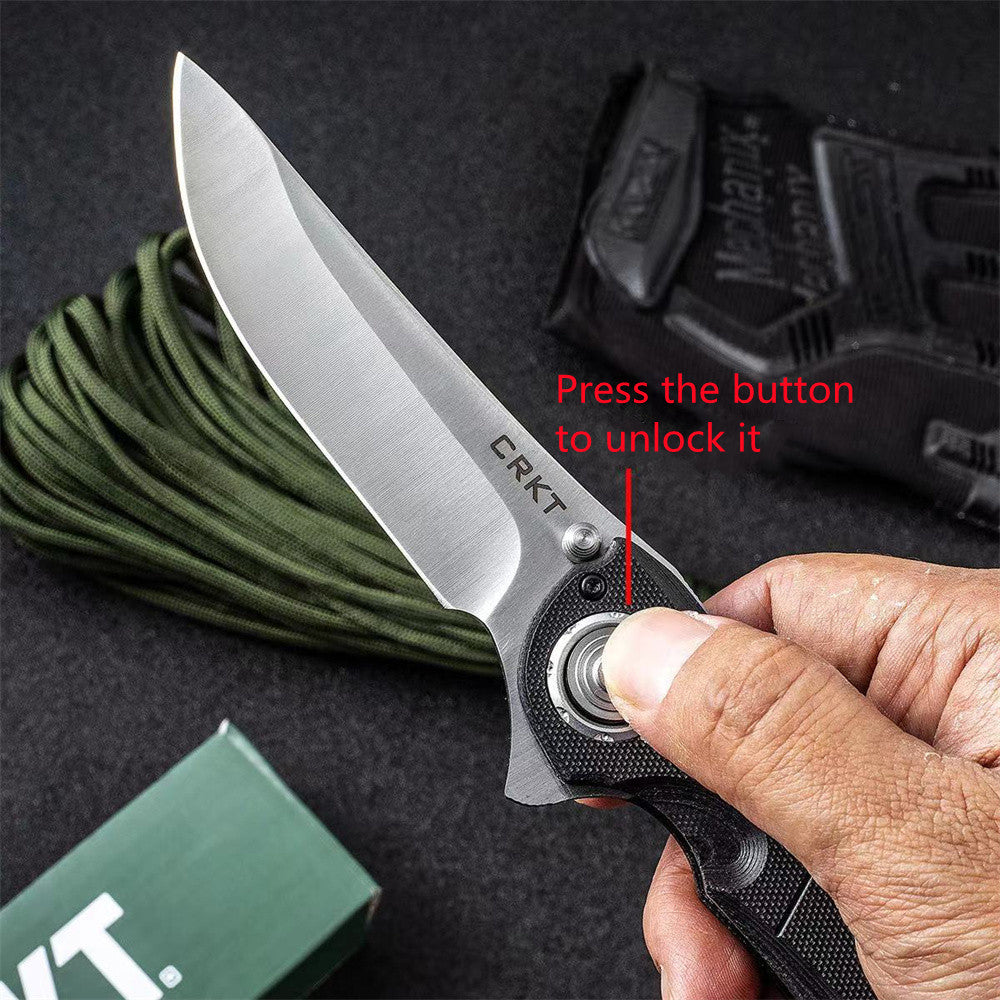 NEW Columbia River CRKT 5401 Flavio Ikoma Seismic Deadbolt Lock Flipper Knife 3.969" D2 Satin Plain Blade, Black G10 Handles, Outdoor Tactical Pocket EDC Folding Knives