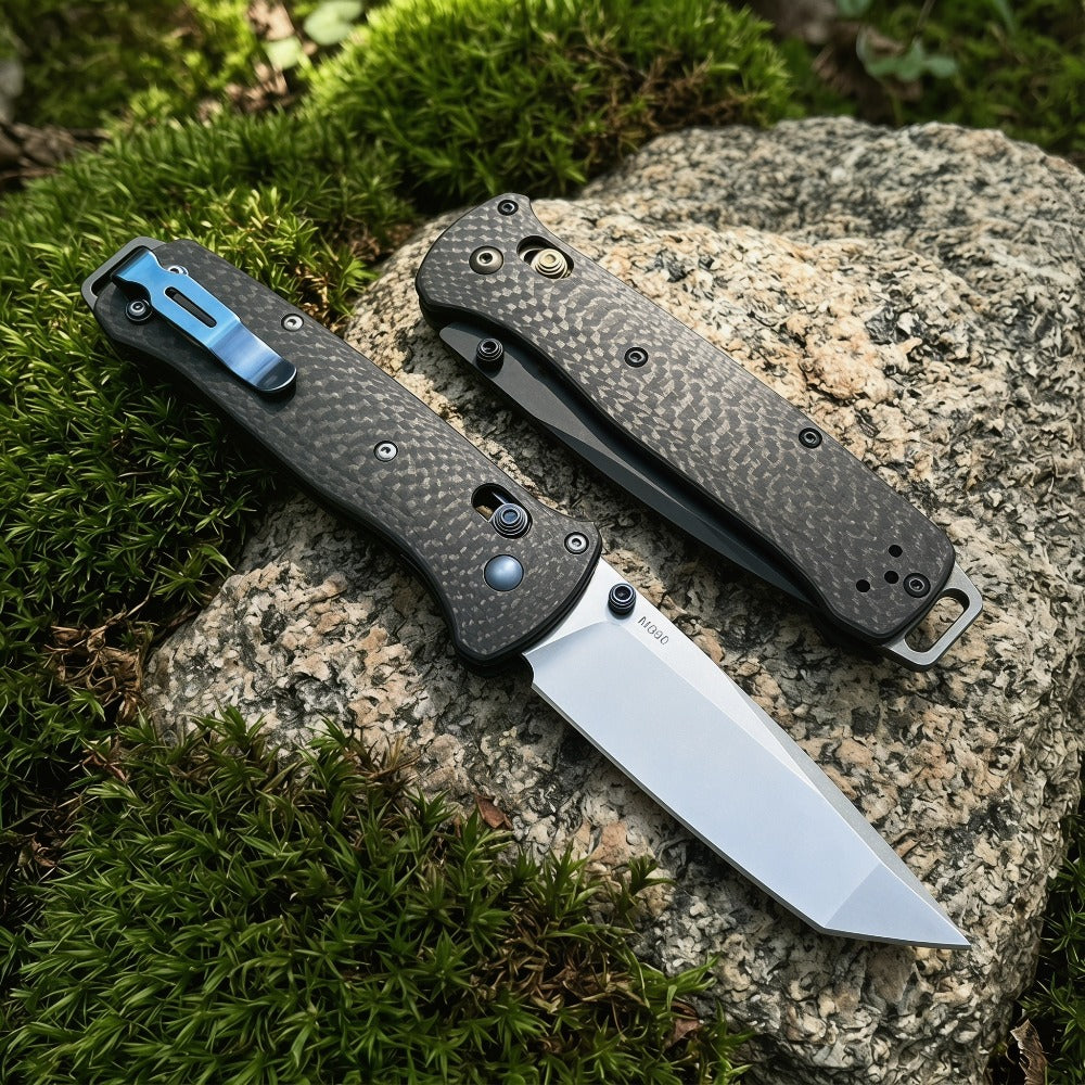 537 Bailout Ultra-Lightweight Carbon Fiber Tactical Folding Knife, D2 Premium Steel Japanese Tanto Pocket Knife with Axis Lock Mechanism, Outdoor EDC Survival Tool
