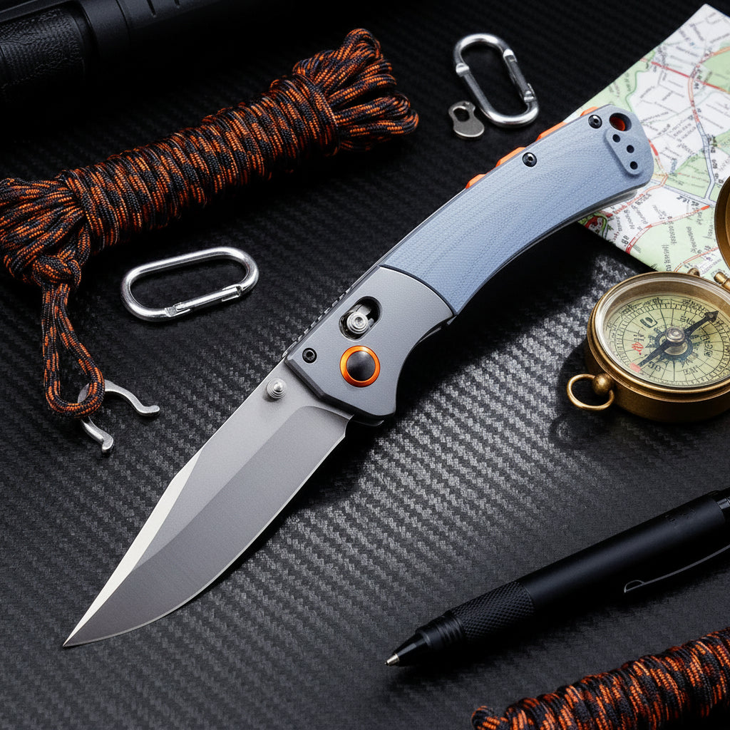15080 EDC Pocket Knife for Men, D2 Blade, Satin Finish  Thumb Stud Manual Open Camping Folding Knife for Outdoor Fishing