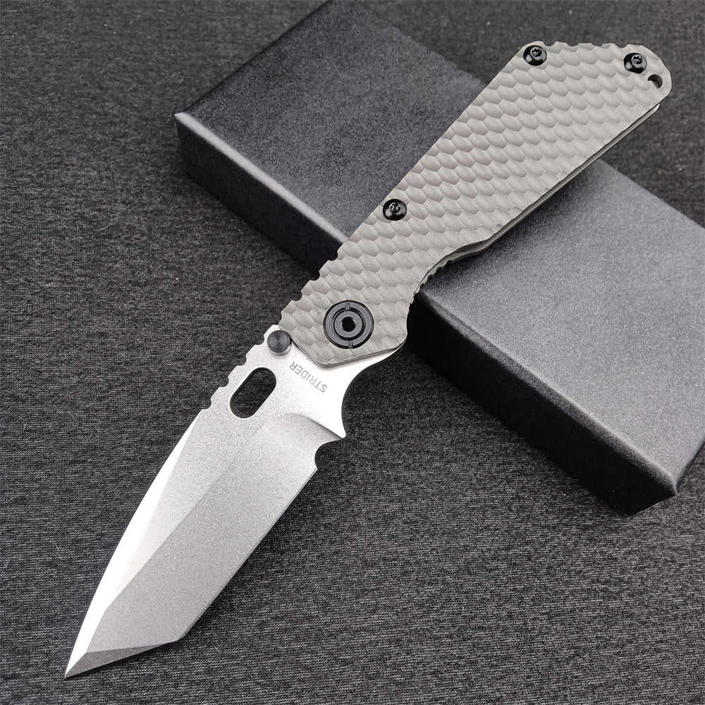 New Arrival Strider EDC Knife Manual Open Outdoor Folding Knives D2 Tanto Blade TC4 Titanium Alloy Handle Frame Lock with Clip Pocket Hunting Knives