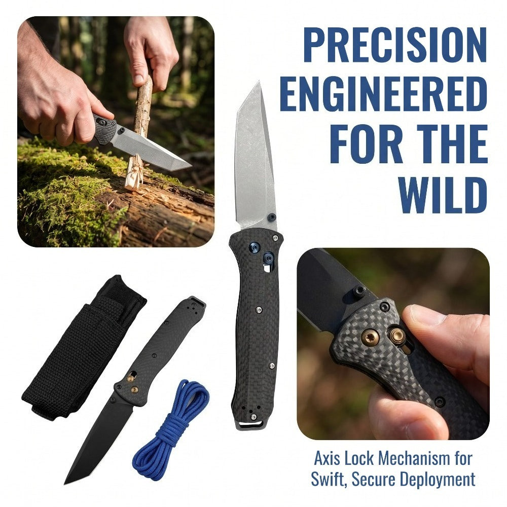 537 Bailout Ultra-Lightweight Carbon Fiber Tactical Folding Knife, D2 Premium Steel Japanese Tanto Pocket Knife with Axis Lock Mechanism, Outdoor EDC Survival Tool