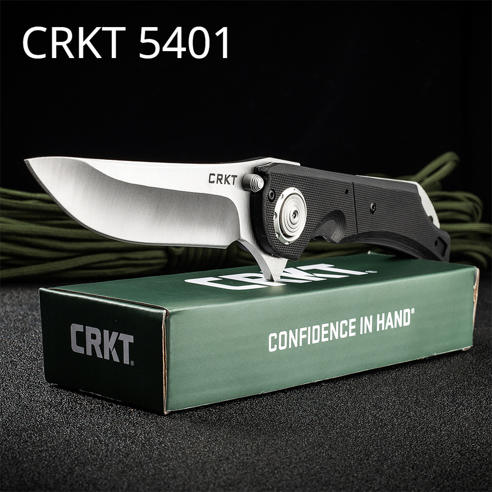 NEW Columbia River CRKT 5401 Flavio Ikoma Seismic Deadbolt Lock Flipper Knife 3.969" D2 Satin Plain Blade, Black G10 Handles, Outdoor Tactical Pocket EDC Folding Knives