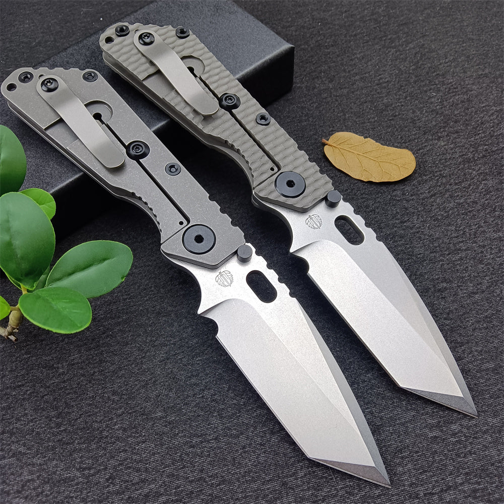 New Arrival Strider EDC Knife Manual Open Outdoor Folding Knives D2 Tanto Blade TC4 Titanium Alloy Handle Frame Lock with Clip Pocket Hunting Knives