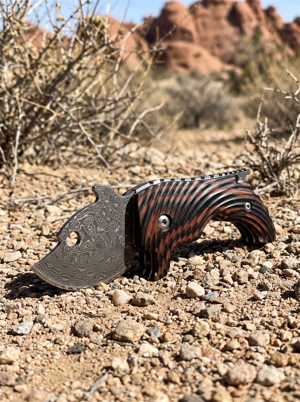 Damascus Steel Folding EDC Pocket Knife Dual Color G10 Handle Thumb Hole Stubby Utility Knife