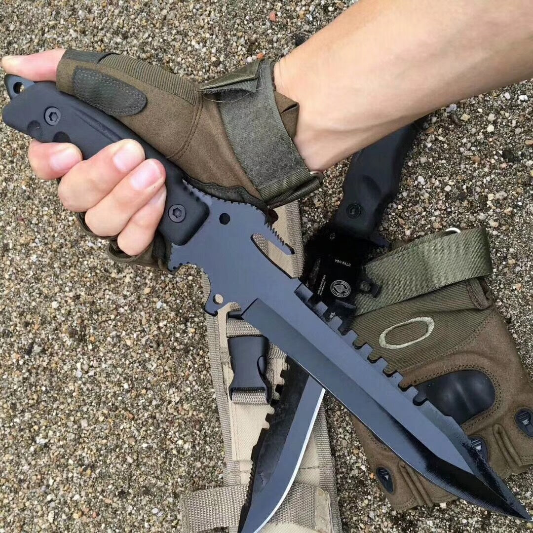 Tactical hunting knife fixed blade oxidized black handle military rescue knife combat dagger bayonet with nylon tactical knife sleeve