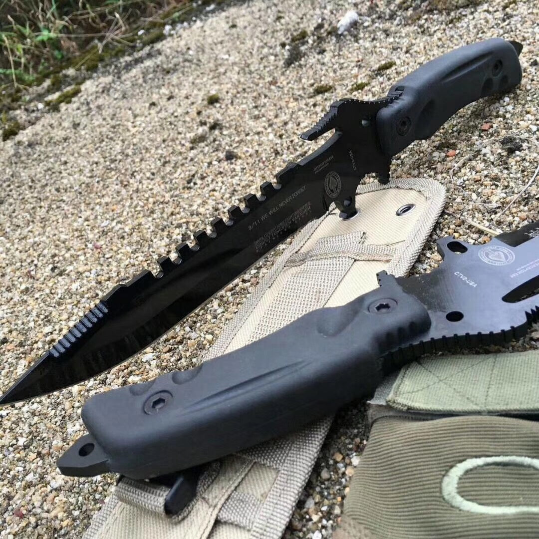 Tactical hunting knife fixed blade oxidized black handle military rescue knife combat dagger bayonet with nylon tactical knife sleeve