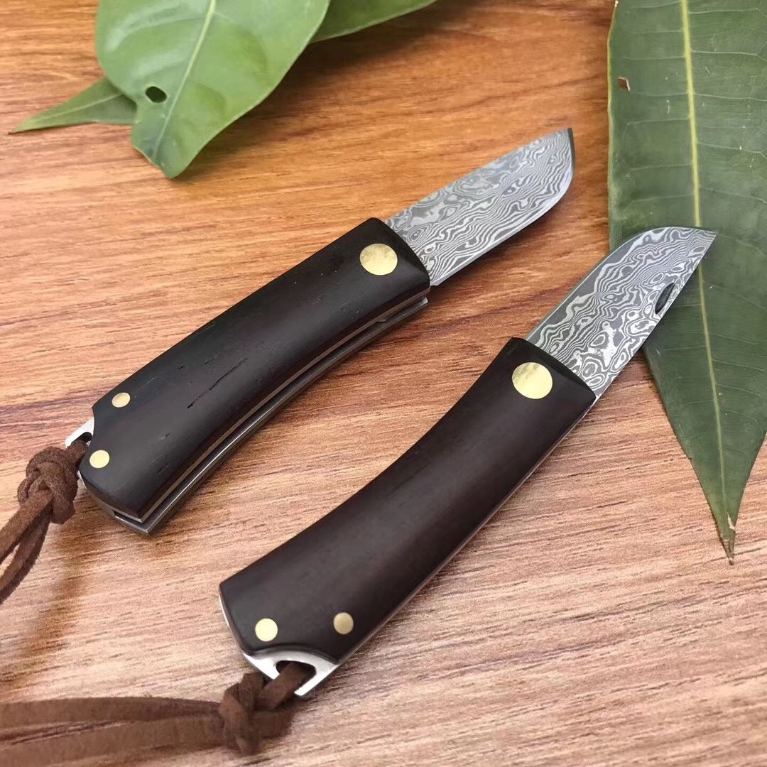 Damascus Pocket Folding fixed blade Knife Wood Handle Tactical Self-defense Knife Multi-functional Hunting Camping Survival EDC Rescue Tools