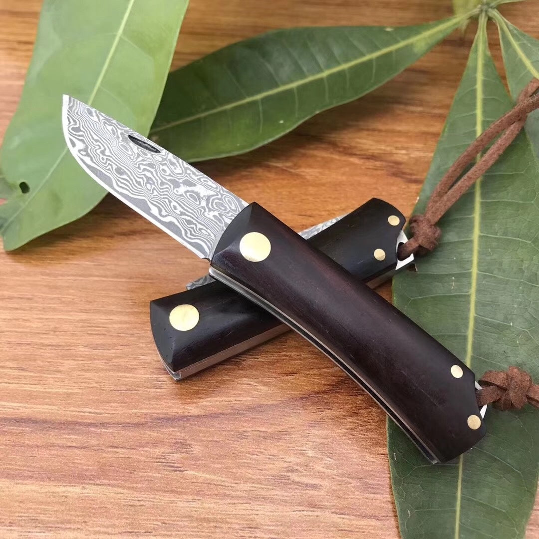 Damascus Pocket Folding fixed blade Knife Wood Handle Tactical Self-defense Knife Multi-functional Hunting Camping Survival EDC Rescue Tools