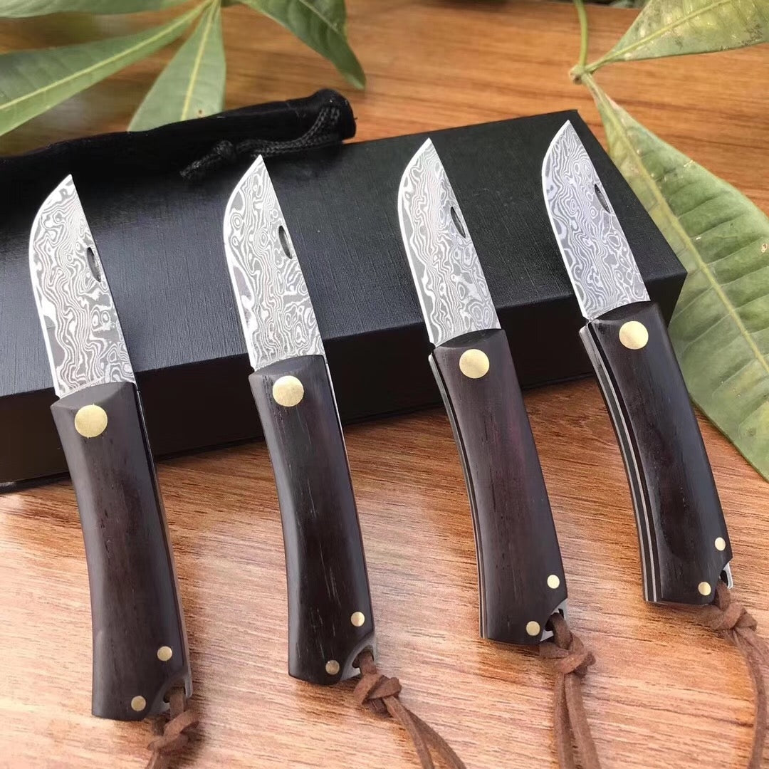 Damascus Pocket Folding fixed blade Knife Wood Handle Tactical Self-defense Knife Multi-functional Hunting Camping Survival EDC Rescue Tools