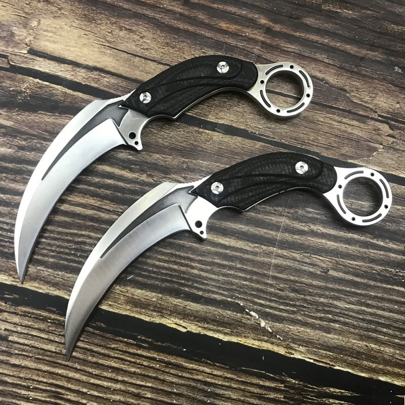 HUAAO DC53 die steel, carbon fiber handle.Vacuum oil quenching heat treatment technology 61HRC counterattack manual combat claw knife tactical survival tools